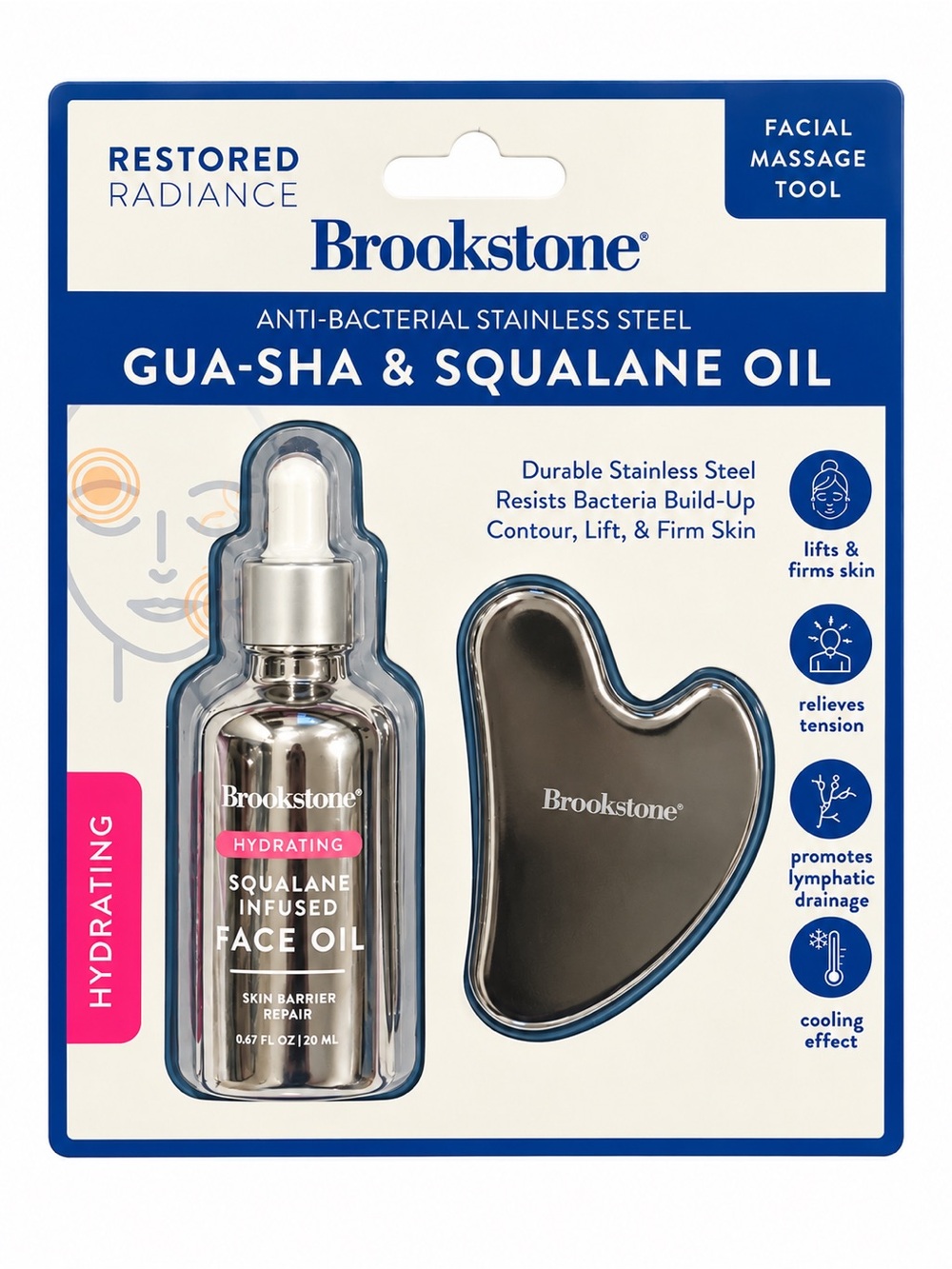 Brookstone Gua Sha & Squalane Oil Facial Massage Set NIB
